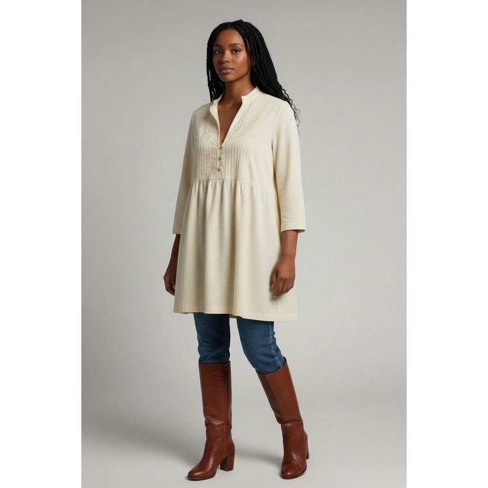 Woman Within Cream Embroidered Tunic Top Plus Size Medium (14/16)